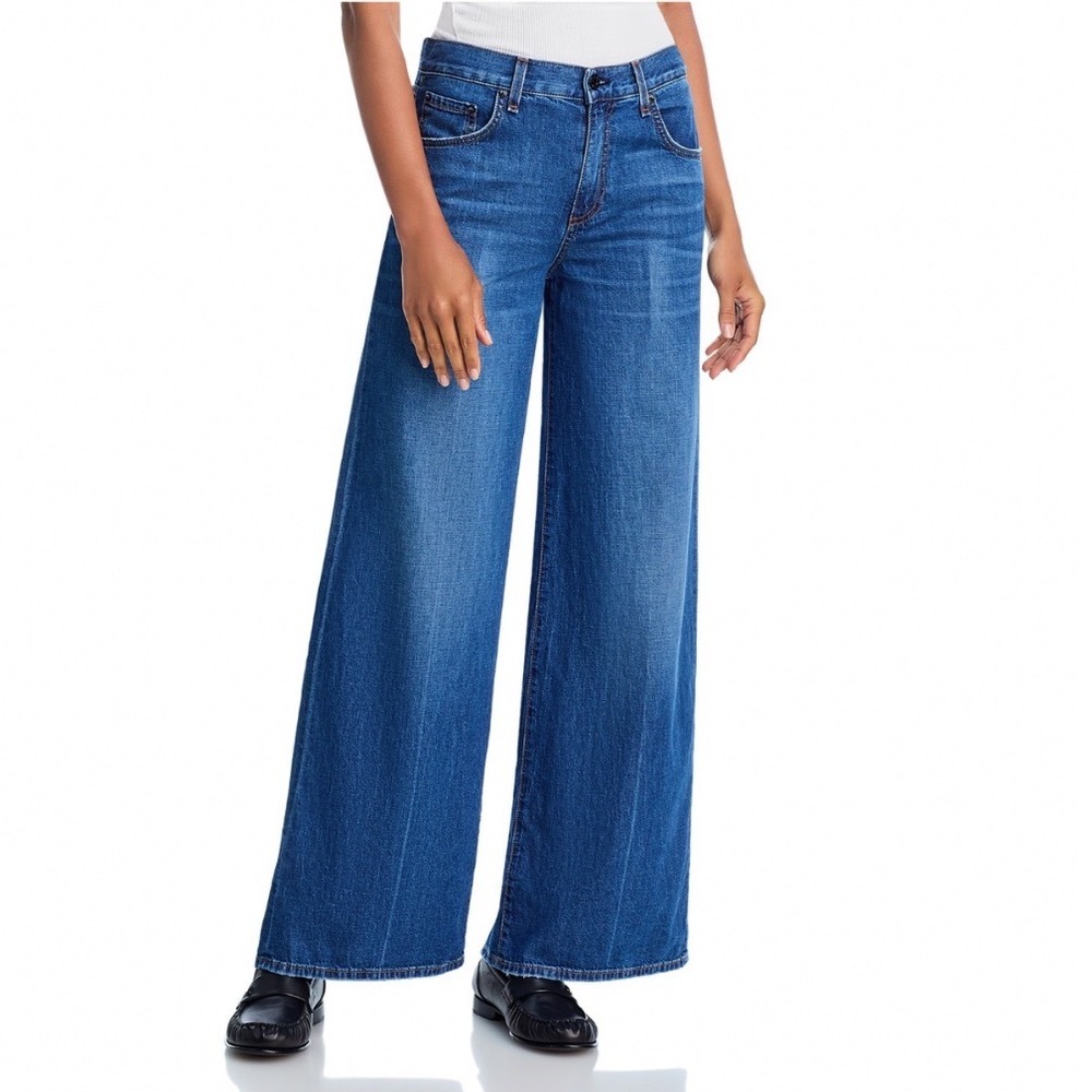 ASKK NY Atomic High Rise Wide Leg Jeans Feather Weight Gunnison Blue Size 33 NEW